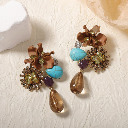 Resin Floral Drop Earrings Oversized Statement Chic