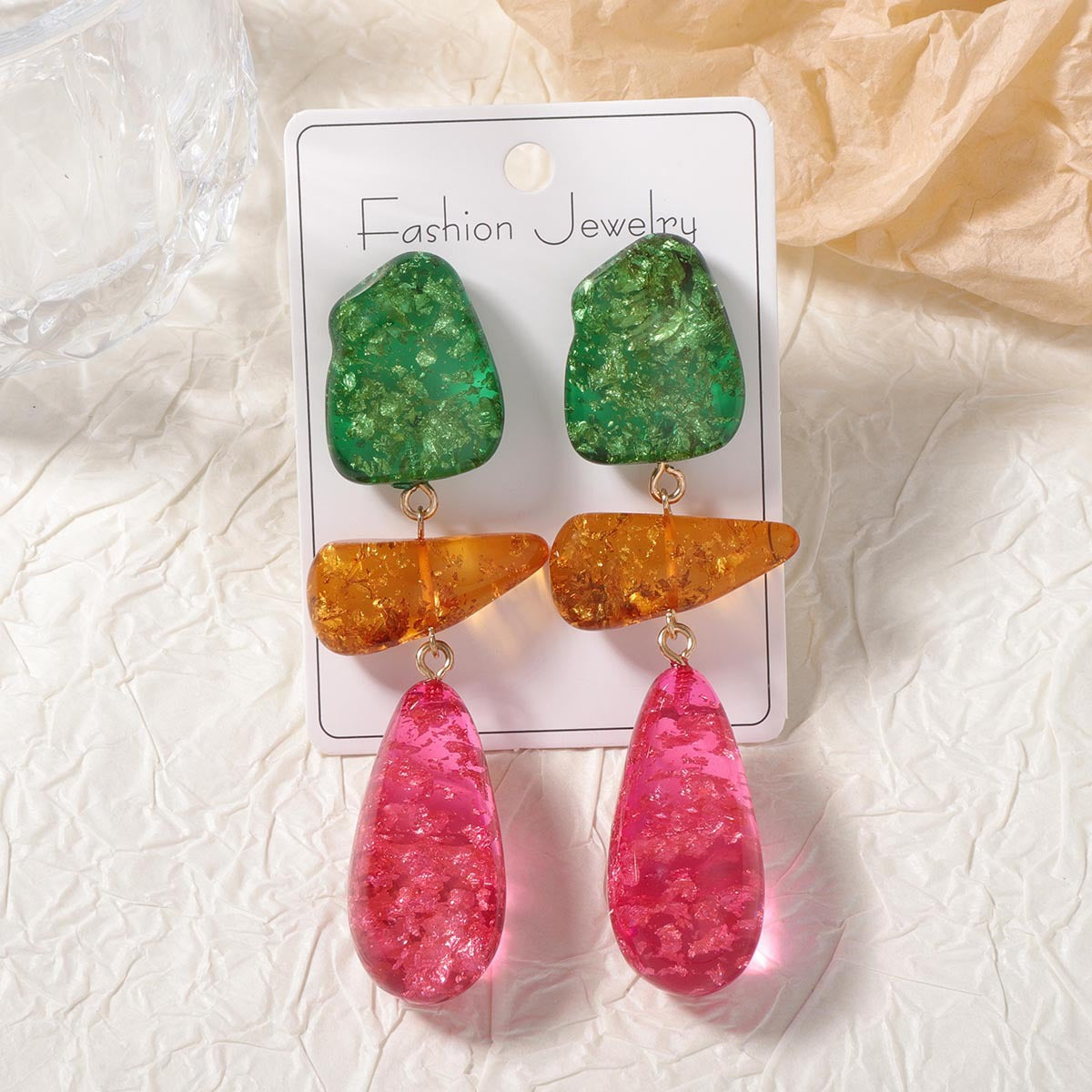 Statement Colorful Resin Geometric Patchwork Earrings