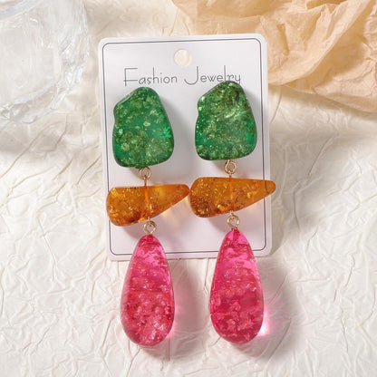 Statement Colorful Resin Geometric Patchwork Earrings