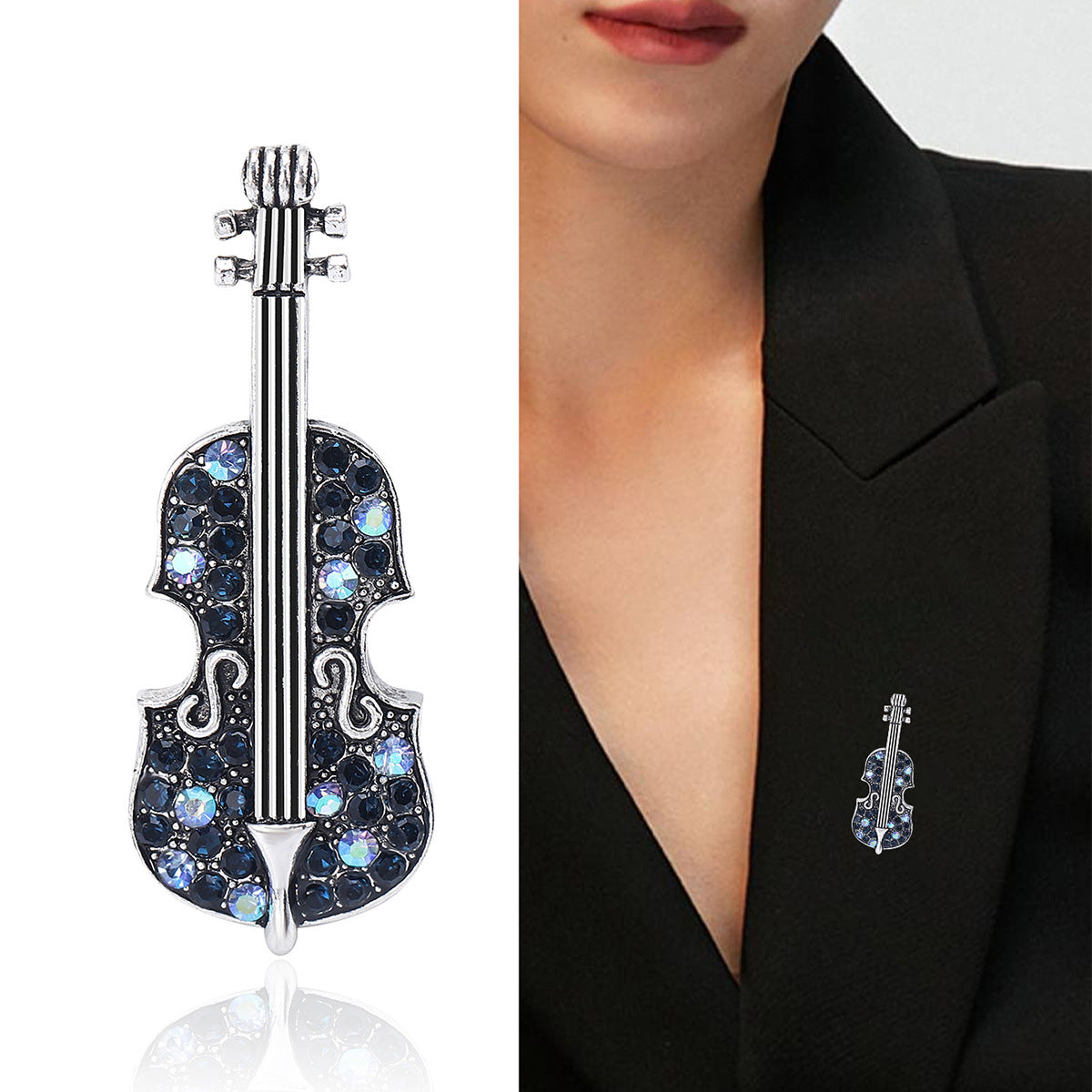 Vintage Rhinestone Violin Brooch for Women Stylish Accessory