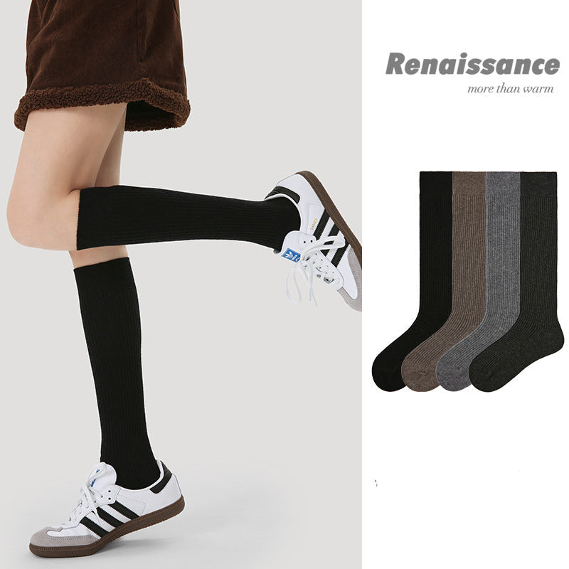 Mid Calf Socks Solid Color Wool Blend Breathable