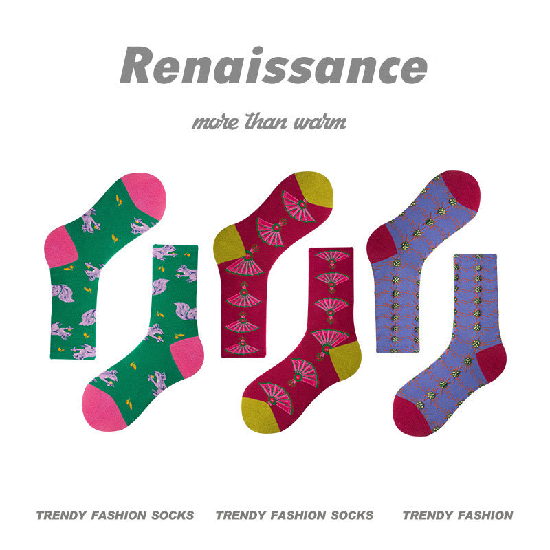 Mid Calf Vintage Gradient Cotton Socks