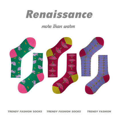 Mid Calf Vintage Gradient Cotton Socks