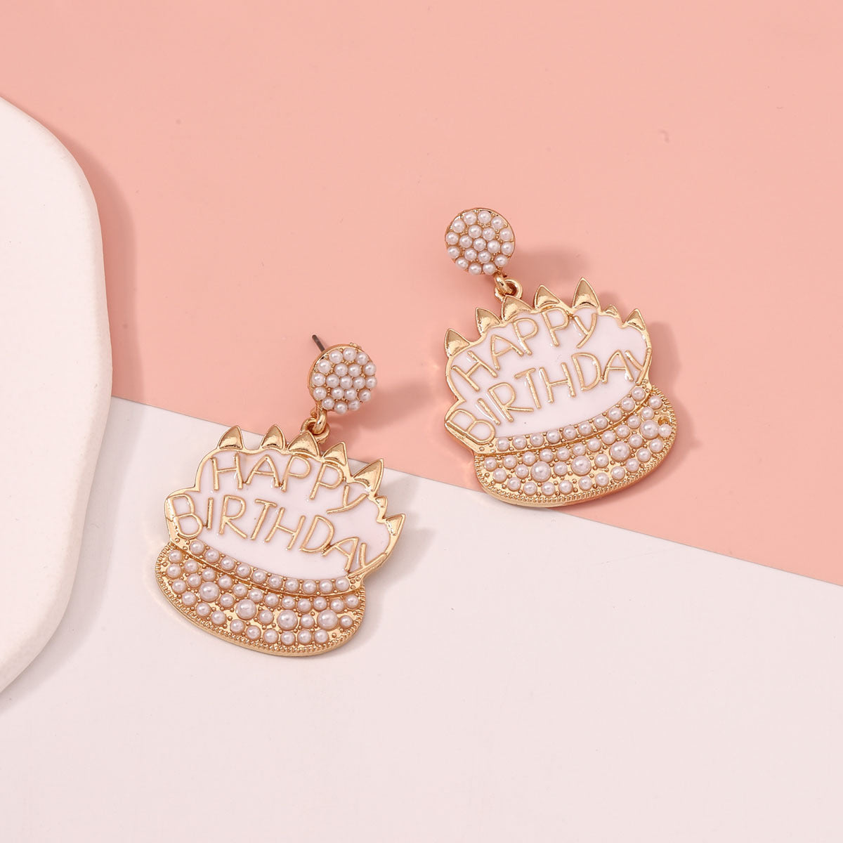 Rhinestone Birthday Cake Stud Earrings Elegant Casual