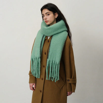 Solid Color Fringed Scarf Stylish Warm Winter Wrap