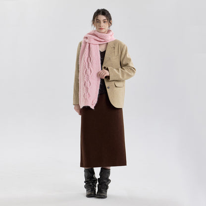 Rose Pattern Knitted Scarf for Women - Warm and Cozy