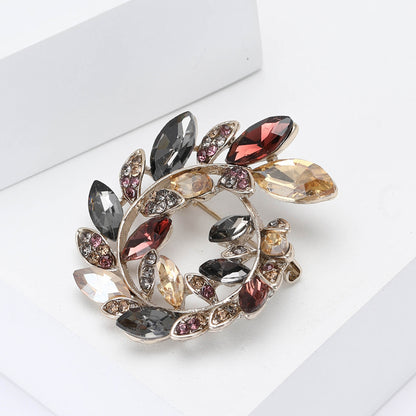 Fashionable Crystal Olive Branch Brooch for Women