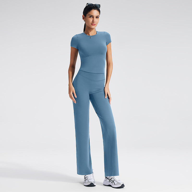 Short Sleeve Yoga Set High Waist Leggings for Women