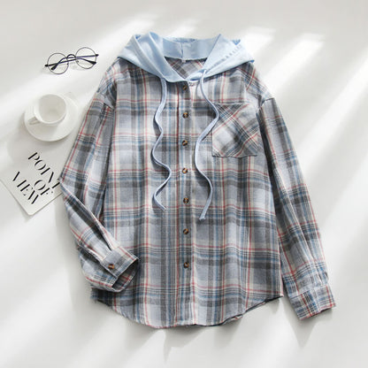 Hooded Plaid Sweatshirt Casual Outerwear