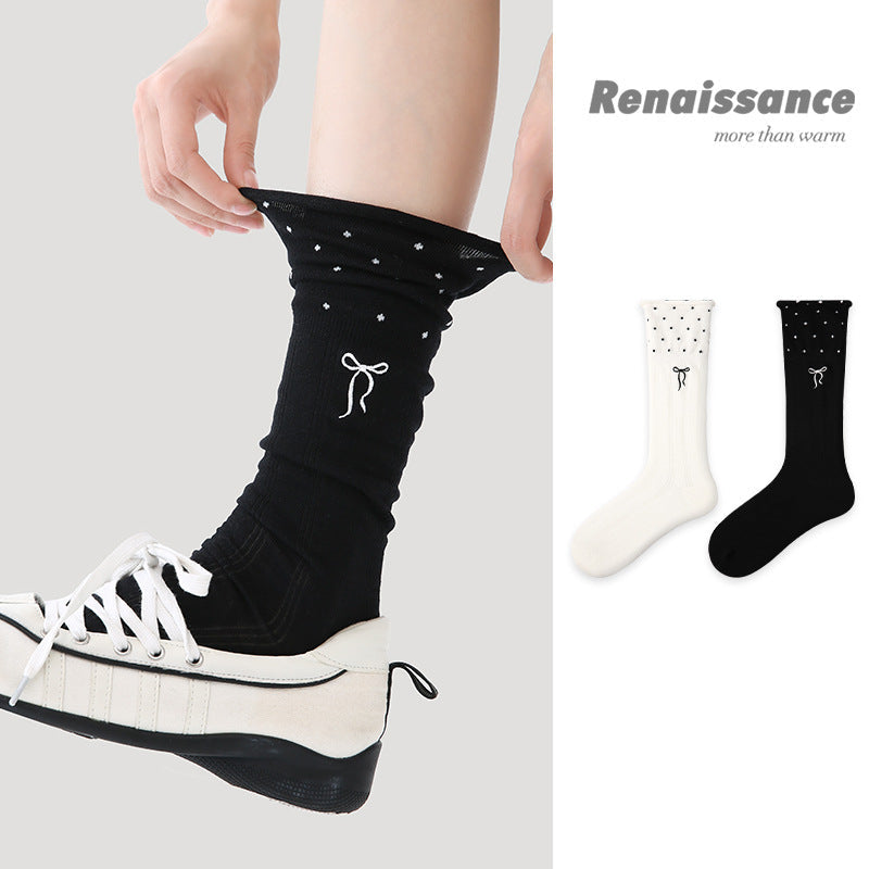 Renaissance Miu Style Polka Dot Cotton Mid Calf Socks