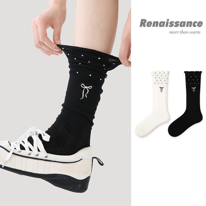 Renaissance Miu Style Polka Dot Cotton Mid Calf Socks