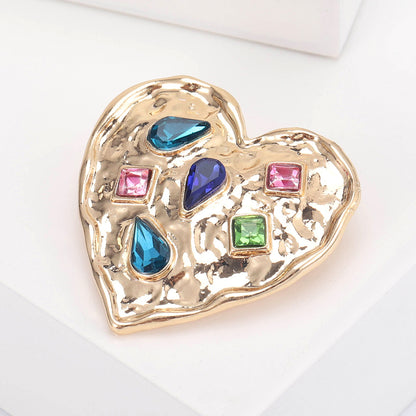 Vintage Heart-Shaped Brooch with Rhinestones Decorative Pin