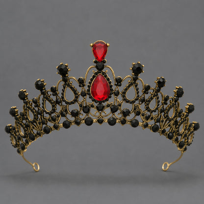 Dark Fantasy Alloy Crown with Rhinestones for Halloween Parties