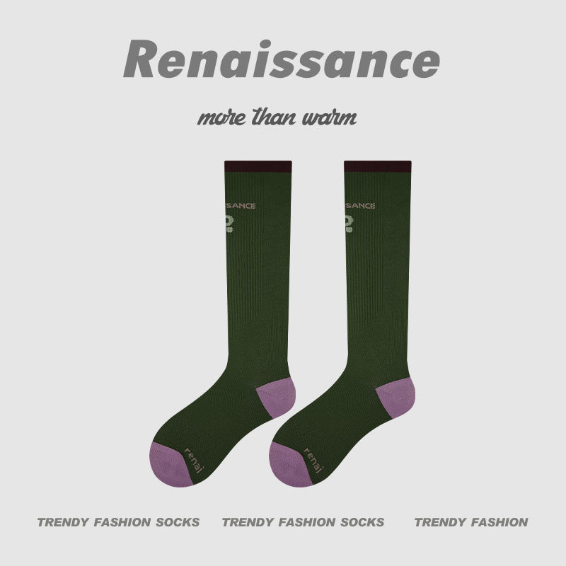 Calf Socks Colorblock Moisture Wicking Athletic