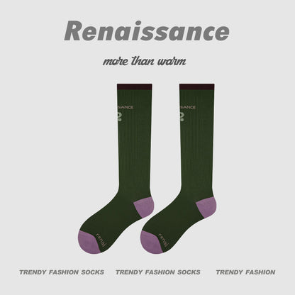 Calf Socks Colorblock Moisture Wicking Athletic
