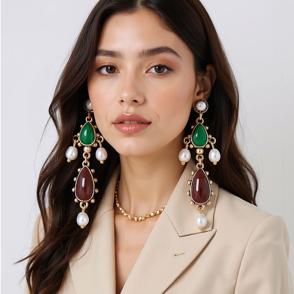 Baroque Geometric Resin Teardrop Faux Pearl Earrings