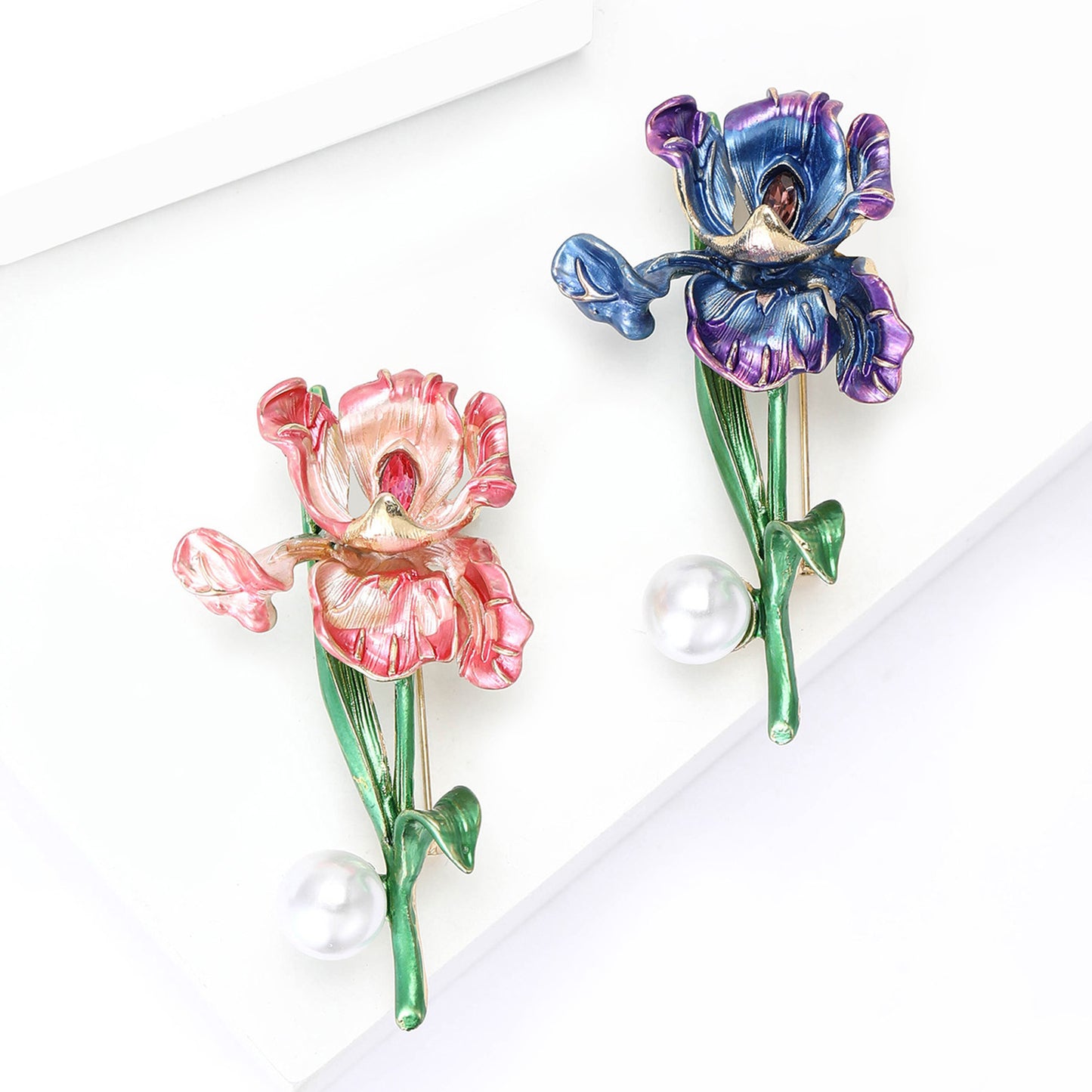 Vintage Enamel Iris Flower Brooch Fashion Jewelry Pin