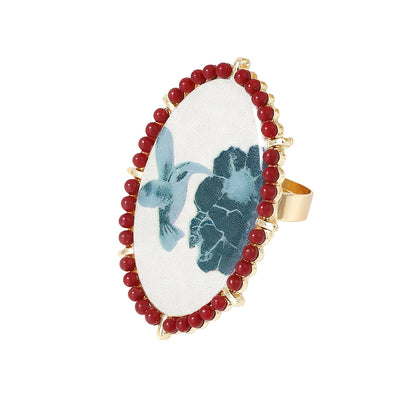Alloy Adjustable Ring Vintage Bird And Flowers Boho
