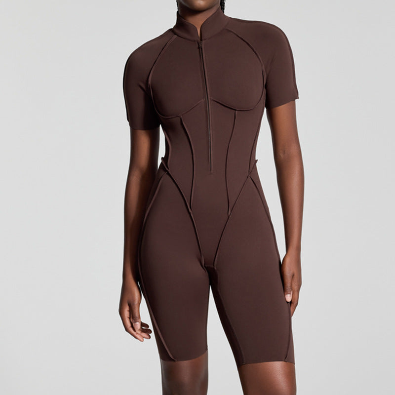 Color Block Yoga Jumpsuit with Hollow Back Spaghetti Strap