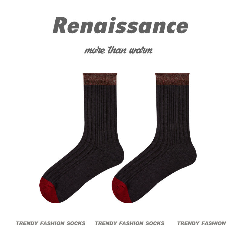 Mid Calf Seamless Wool Blend Striped Socks