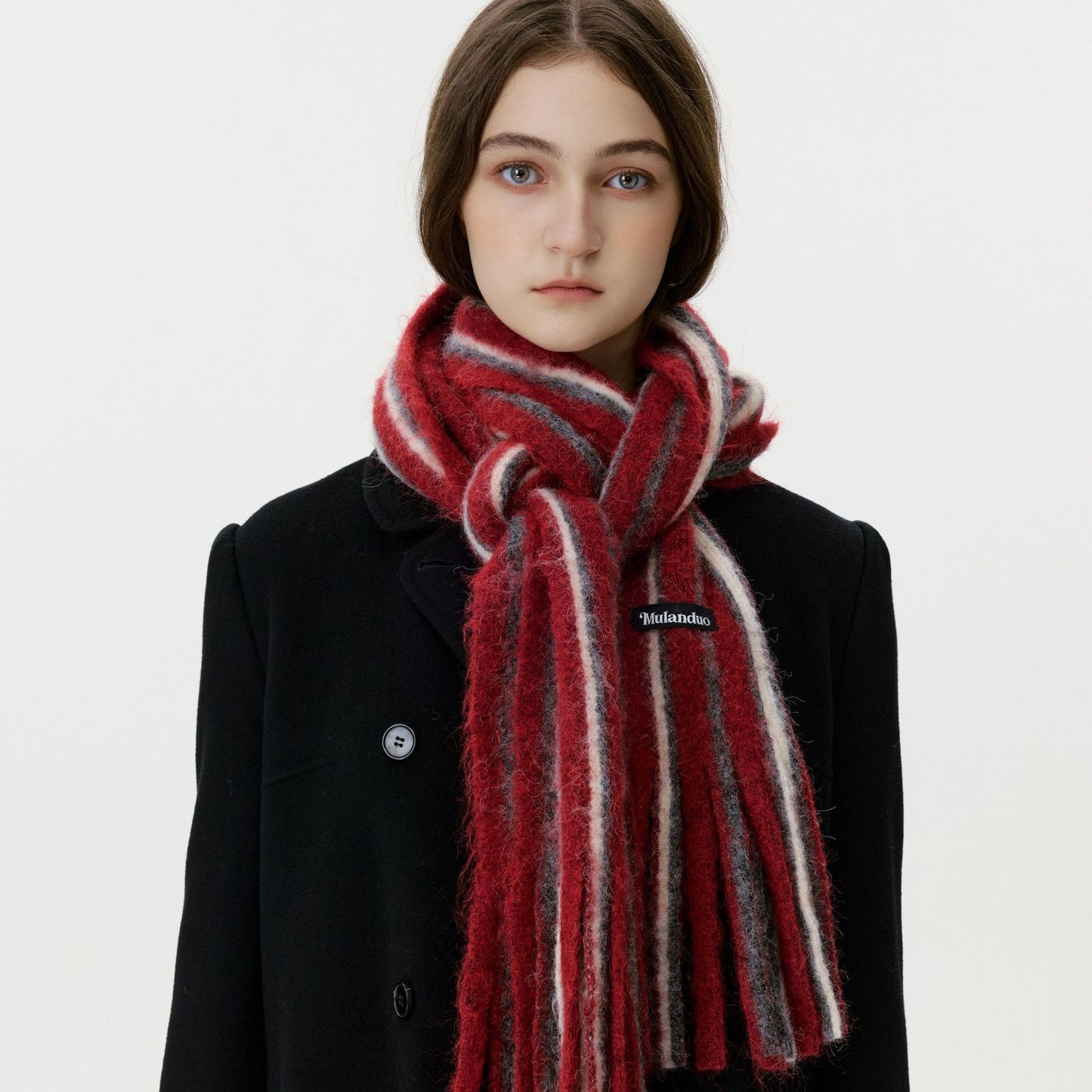 Trendy Color Block Striped Tassel Scarf Warm Shawl