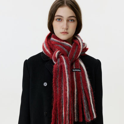 Trendy Color Block Striped Tassel Scarf Warm Shawl