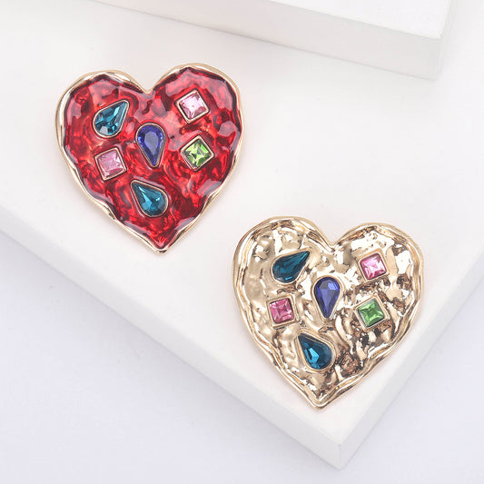 Vintage Heart-Shaped Brooch with Rhinestones Decorative Pin