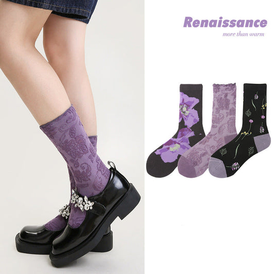 Mid Calf Vintage Gradient Cotton Socks