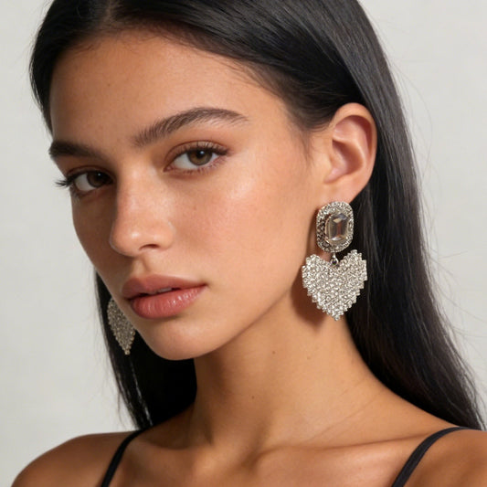 Alloy Heart Drop Earrings Paved Crystal Everyday Chic