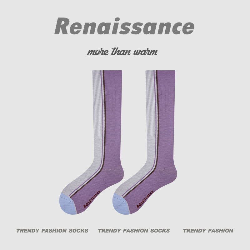 Calf Socks Colorblock Moisture Wicking Athletic