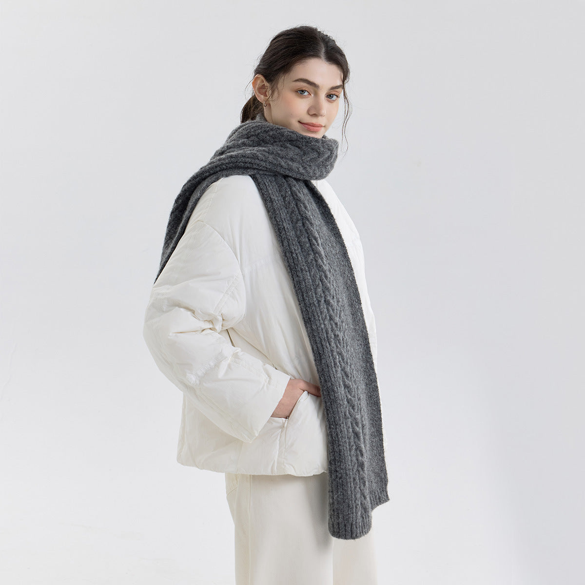 Twisted Knit Scarf Elegant Casual Winter Shawl
