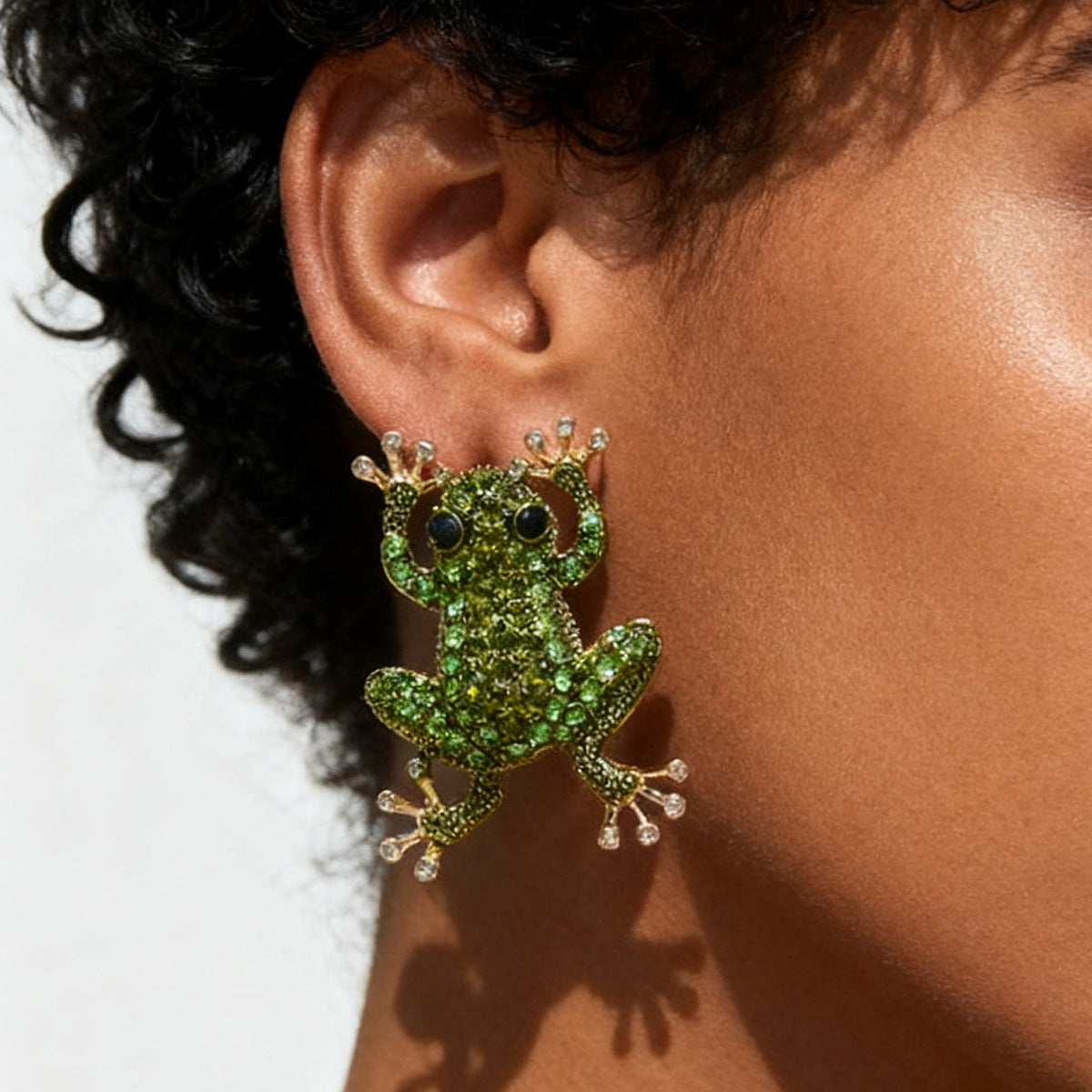 Stud Earrings Frog Pearl Zircon Stainless Posts Chic