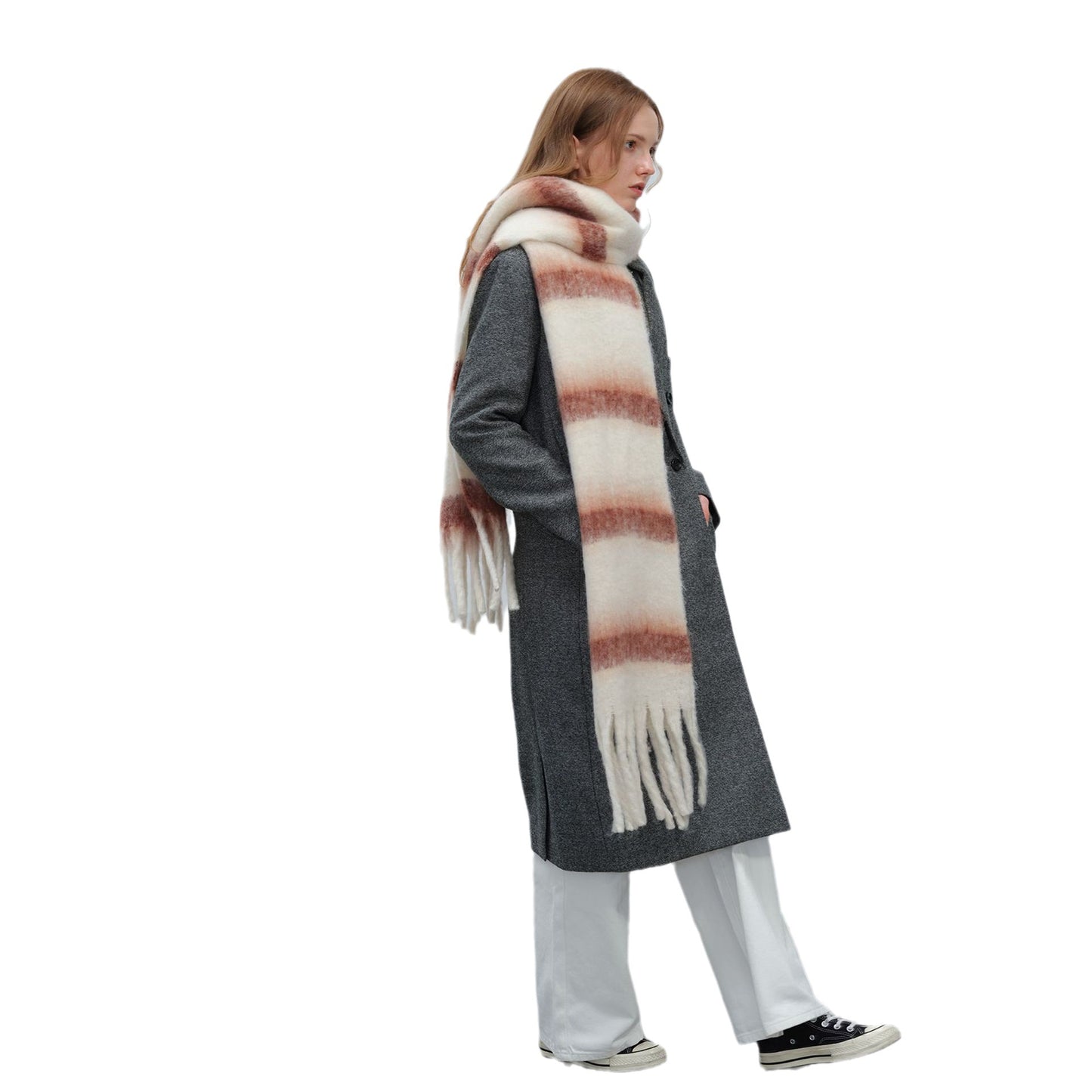 Thick Warm Striped Fringe Shawl Scarf for Women