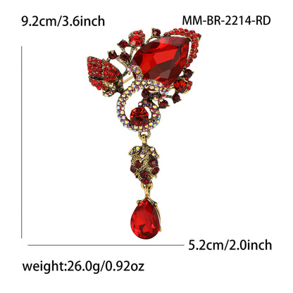 Creative Alloy Rhinestone Water Drop Glass Brooch Fashionable Floral Accessory