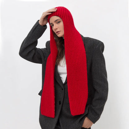 Unisex Knitted Hooded Scarf with Pockets - Stylish and Warm for Fall and Winter