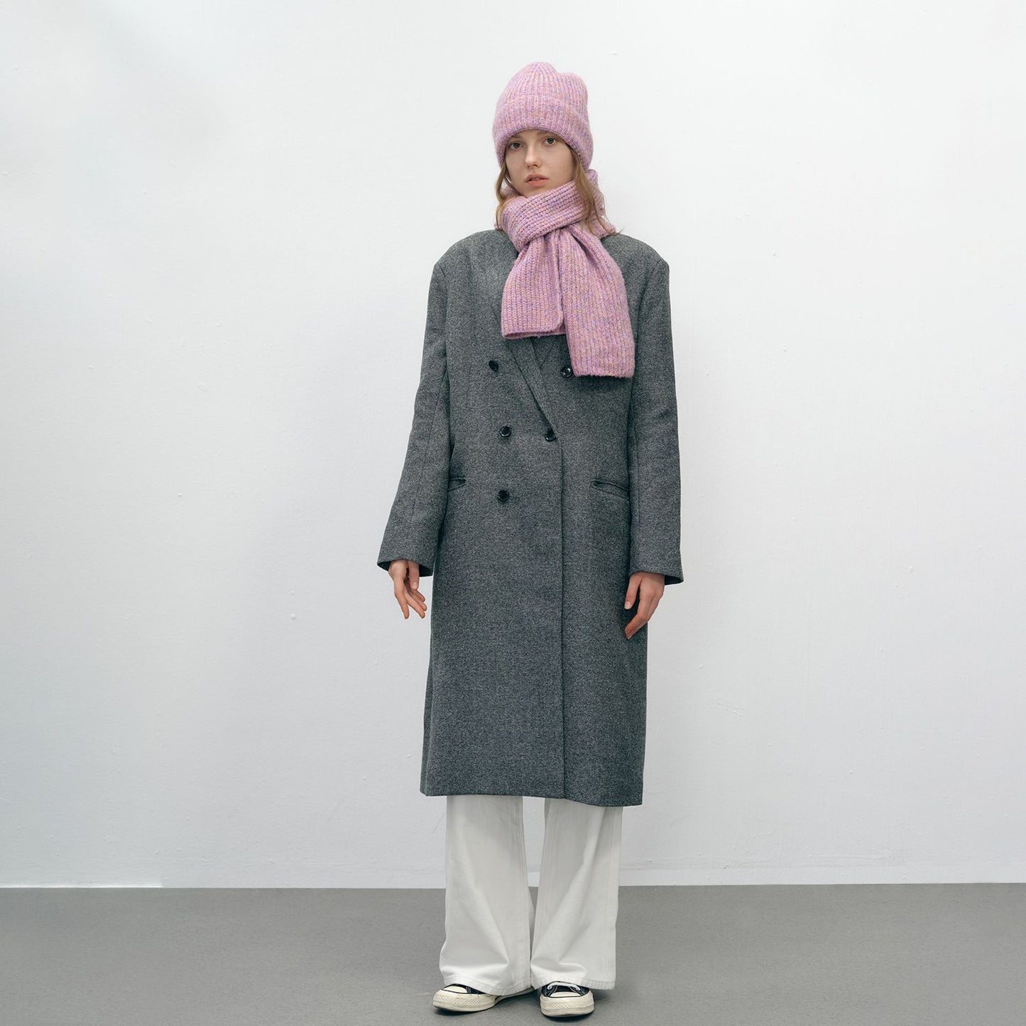 Unisex Solid Color Wool Blend Knitted Beanie and Scarf Set