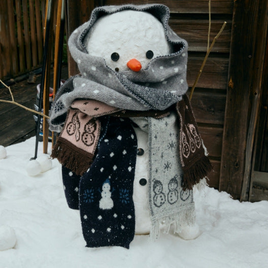 Cartoon Snowman Knitted Scarf Winter Warmth Casual Style