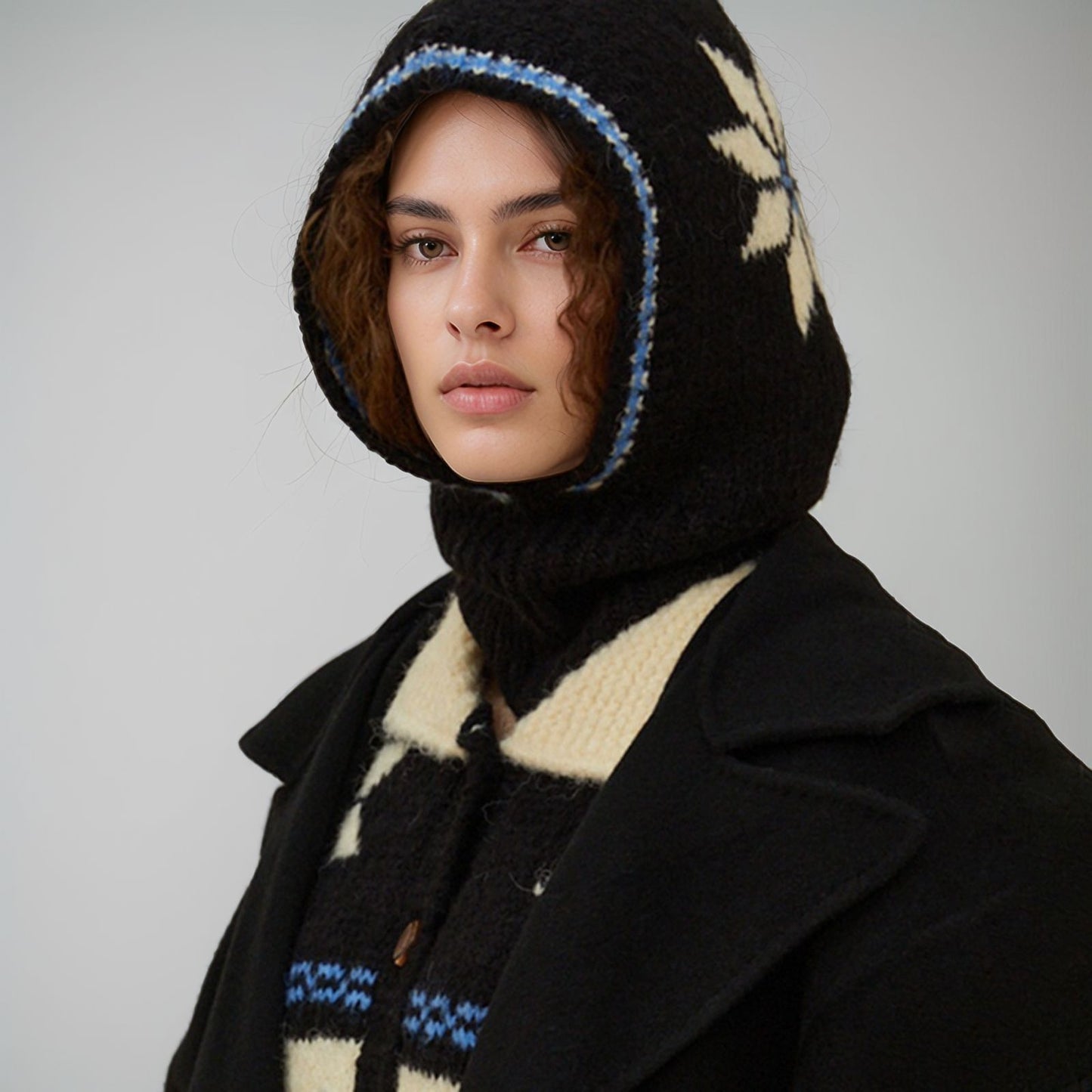 Christmas Snowflake Wool Knit Balaclava Hat for Women