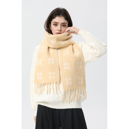 Trendy Wool-Blend Plaid Scarf with Fringe for Men and Women