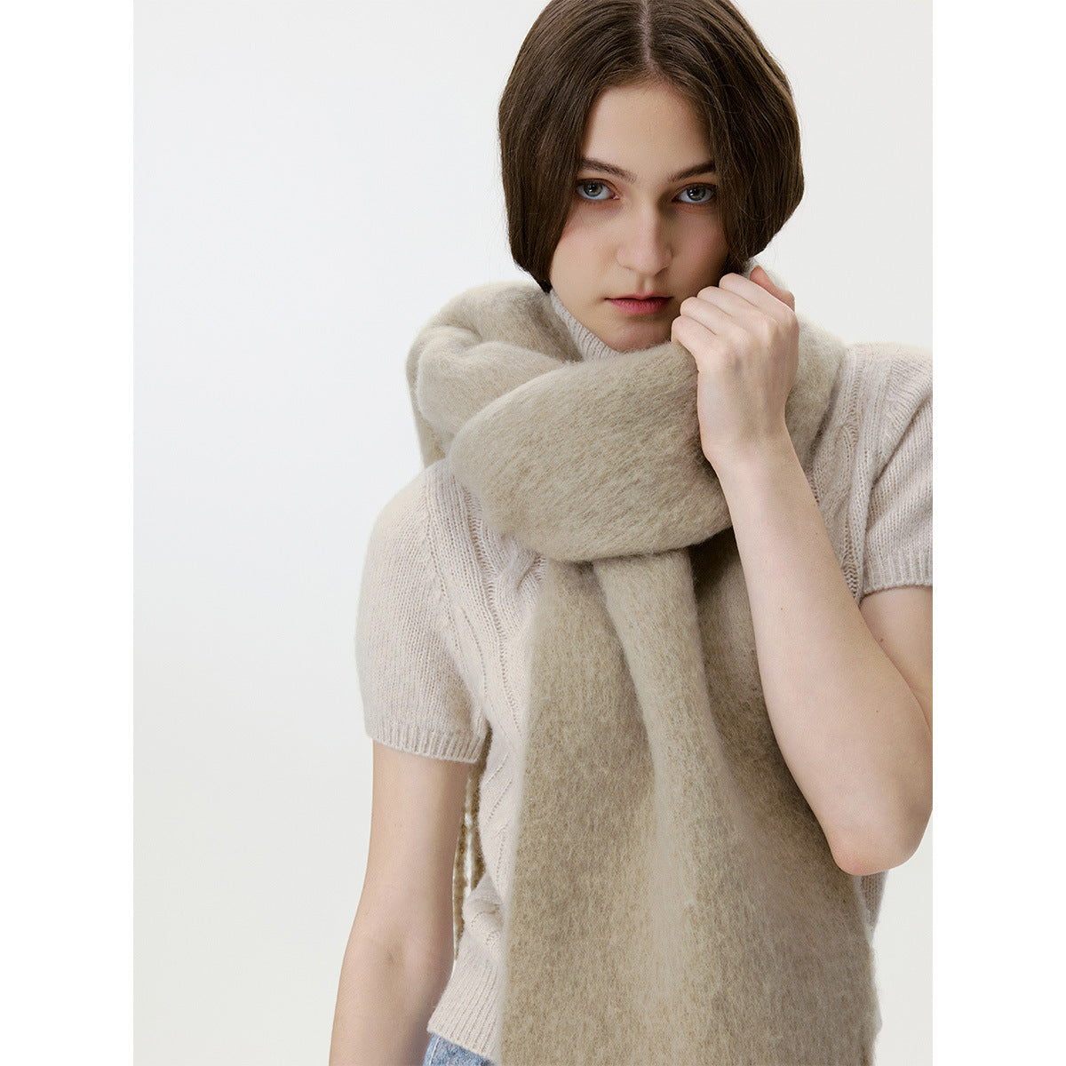 Solid Color Wool Blend Fringe Scarf for Women