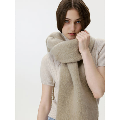 Solid Color Wool Blend Fringe Scarf for Women