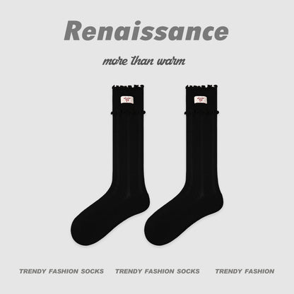 Renaissance Miu Style Polka Dot Cotton Mid Calf Socks