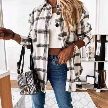 Plaid Button-Up Cardigan Women’s Coat