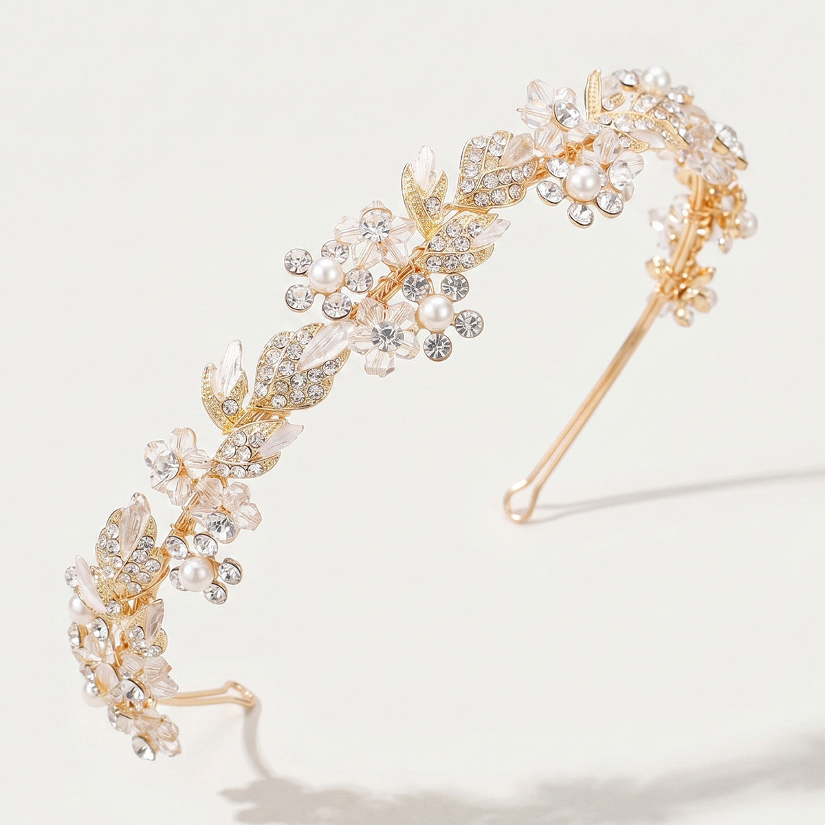 Elegant Floral Rhinestone Pearl Headband for Women