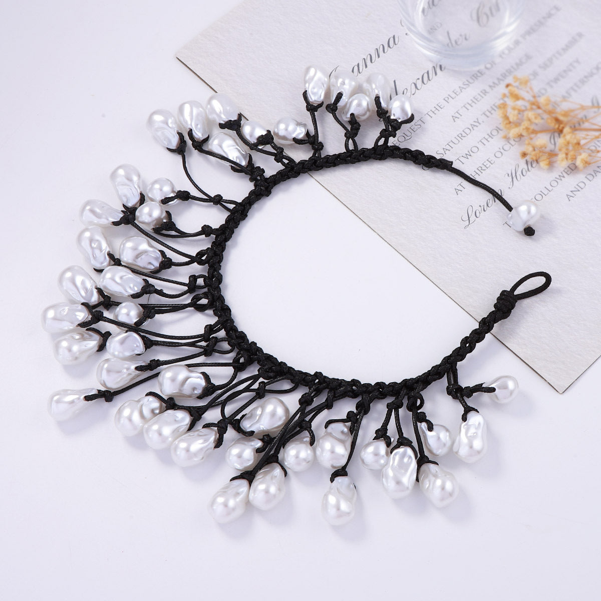 Necklace Baroque Braided Knot Faux Pearl Adjustable