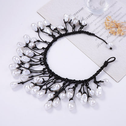 Necklace Baroque Braided Knot Faux Pearl Adjustable