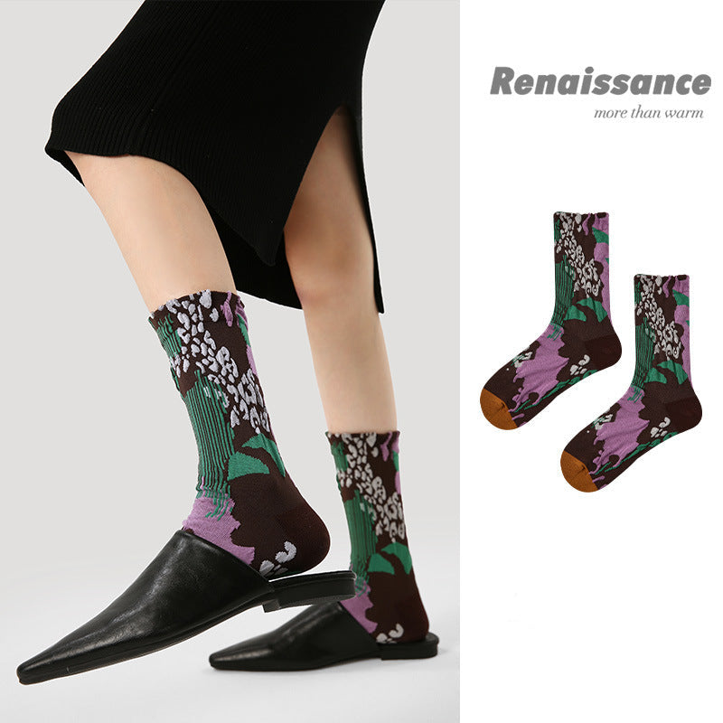 Renaissance Embossed Mid Calf Cotton Socks