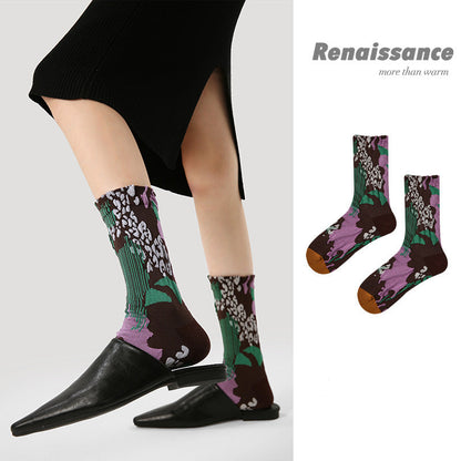 Renaissance Embossed Mid Calf Cotton Socks