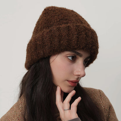 Vintage Warm Thick Knit Beanie with Contrast Color for Women