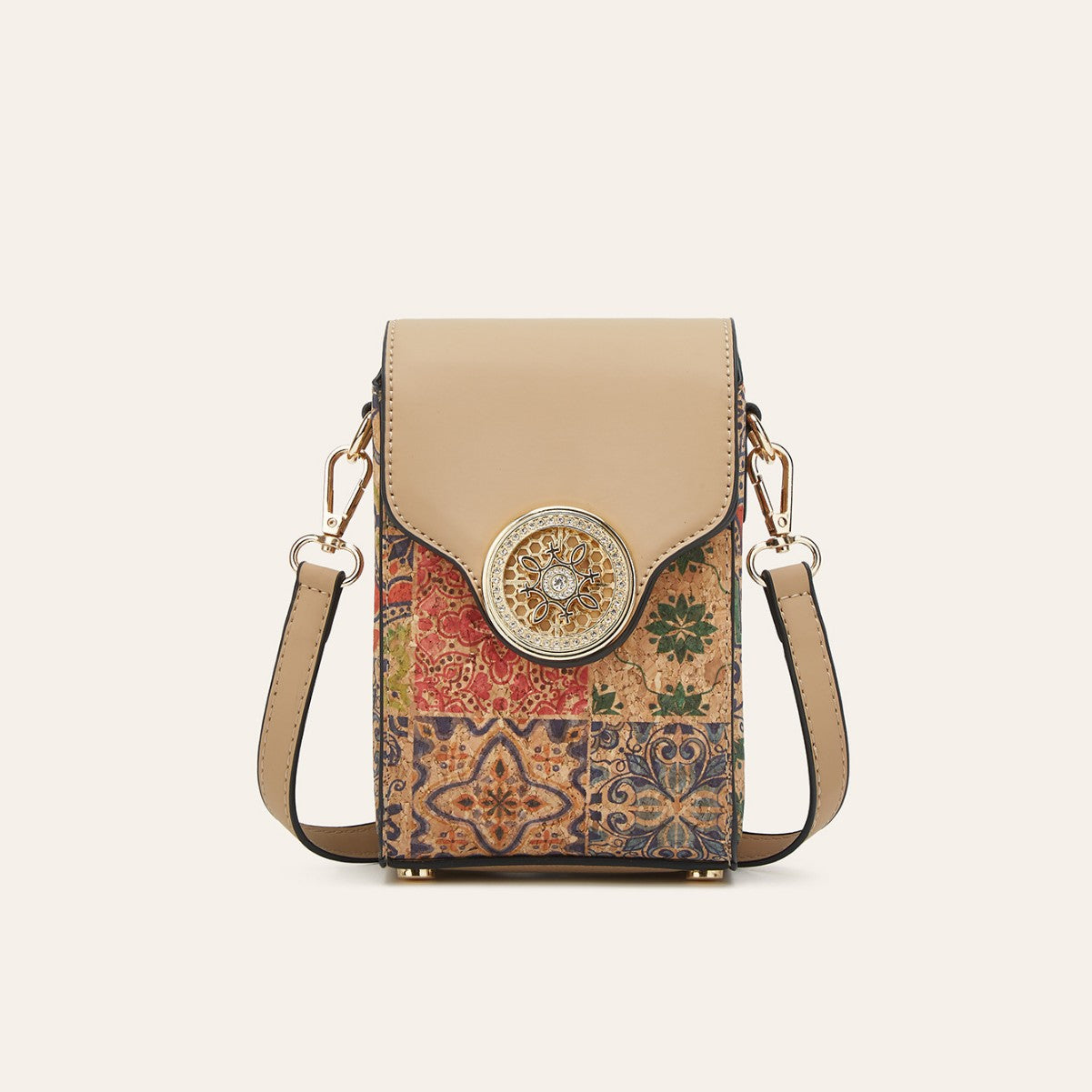 Ethnic Style Cork Phone Crossbody Bag